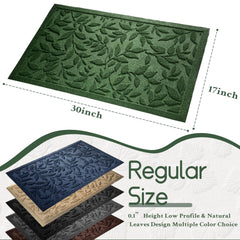 VivaNest Green Leaves Doormat placed at a front door entry