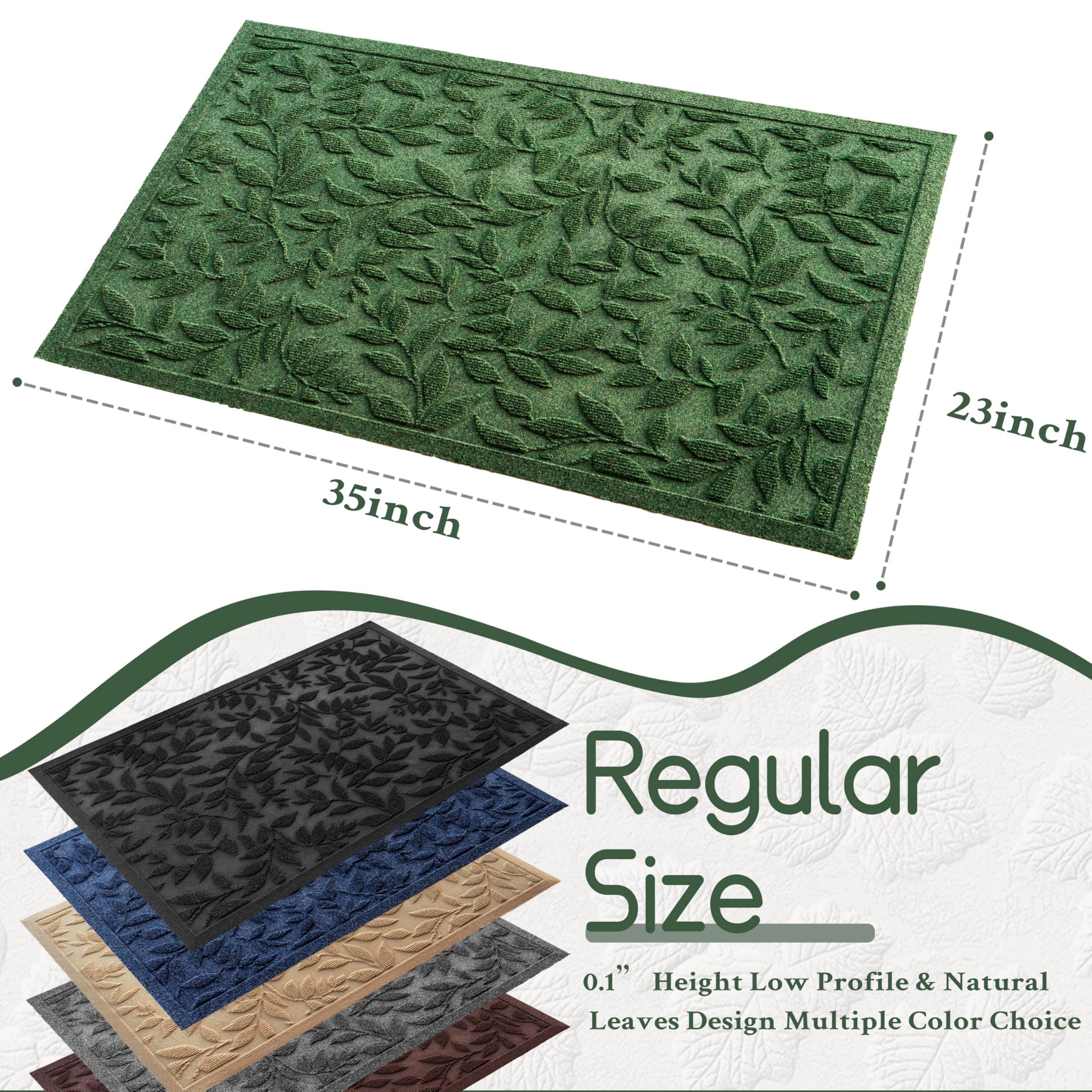 VivaNest Green Leaves Doormat showing non-slip rubber backing