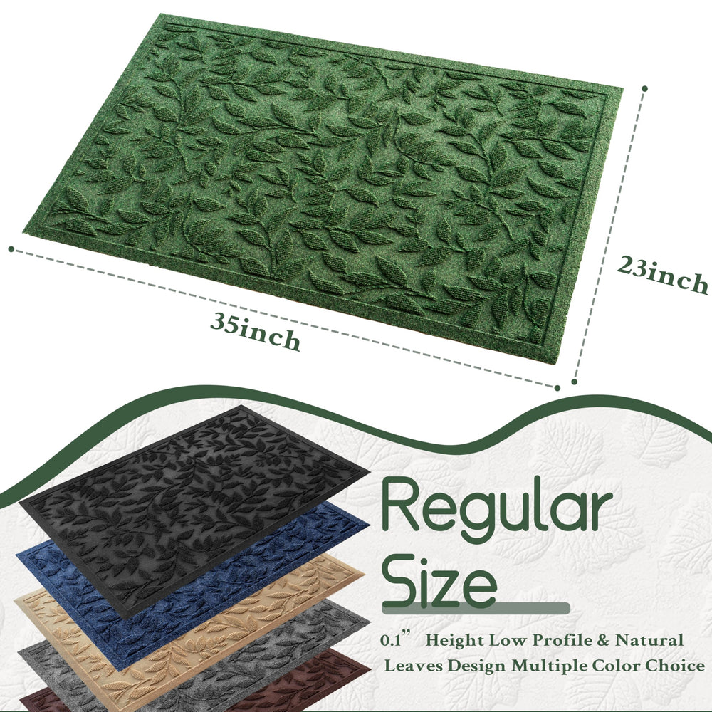 VivaNest Green Leaves Doormat showing non-slip rubber backing