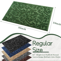 VivaNest Green Leaves Doormat showing non-slip rubber backing