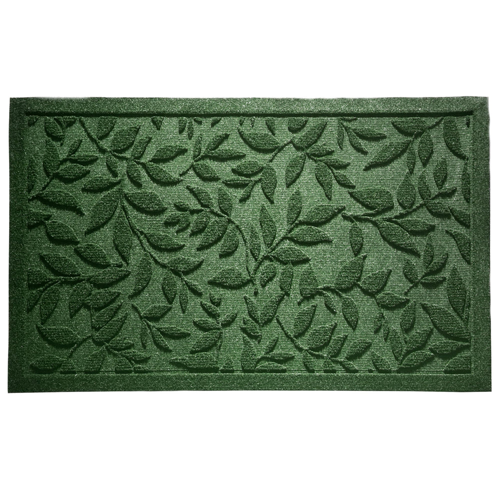 VivaNest Green Leaves Doormat side view showcasing rubber backing