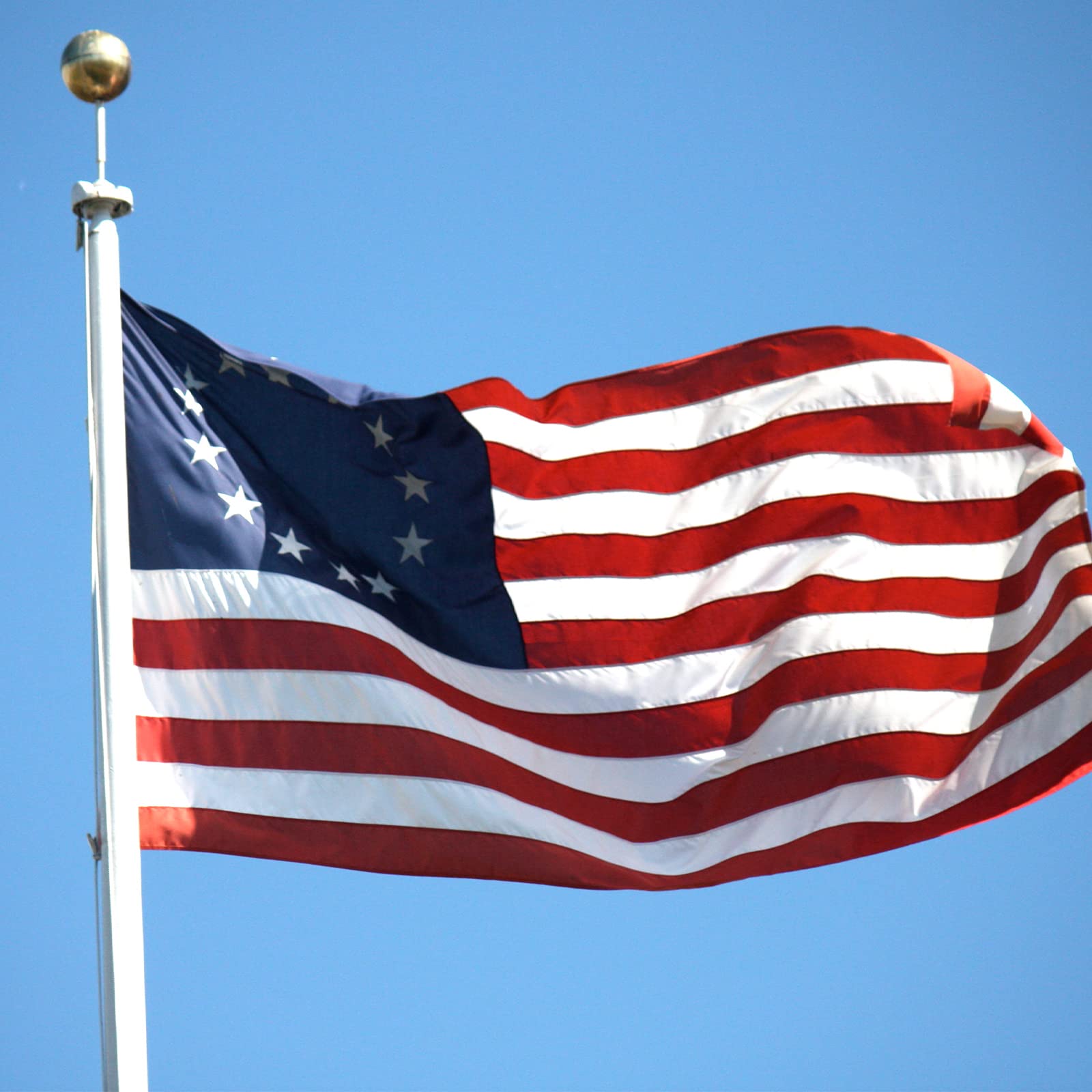 Vivid colours of Bradford Betsy Ross Flag in sunlight
