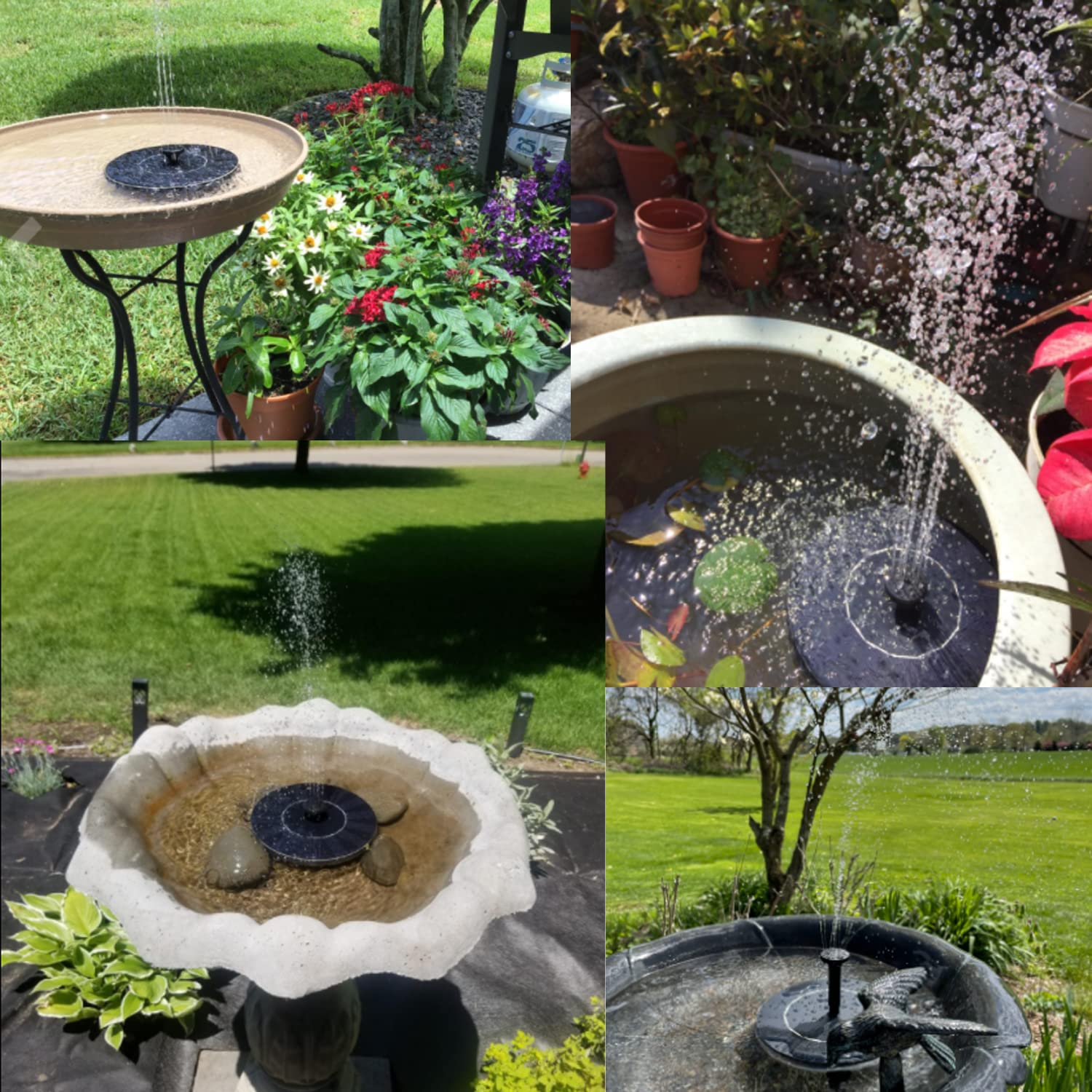 VIVII Solar Fountain Pump in a garden setting with water flow