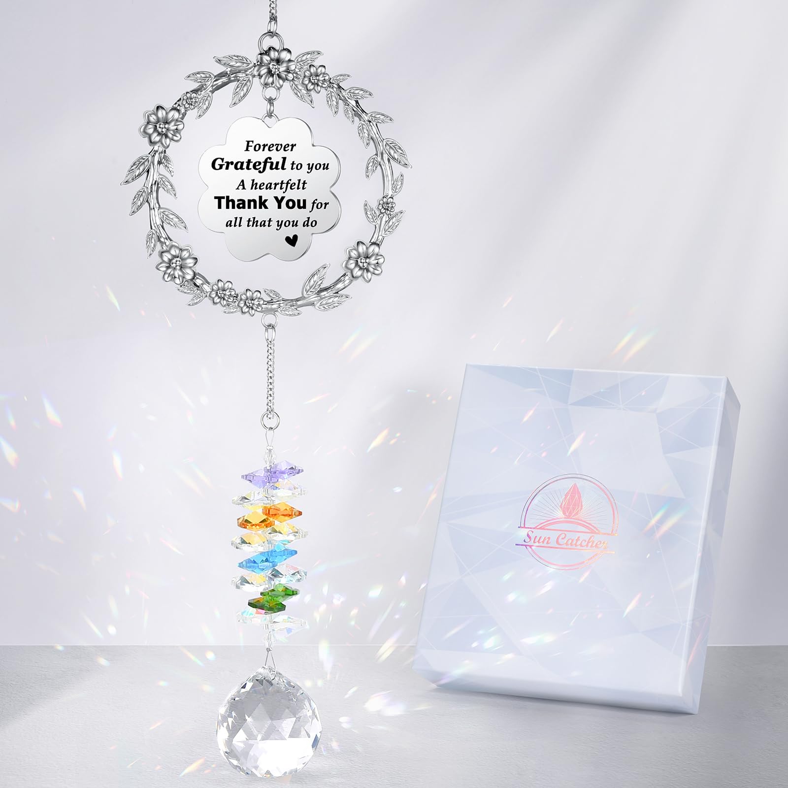 VIVIKEN Sun Catcher multicoloured crystal with engraved thank you message