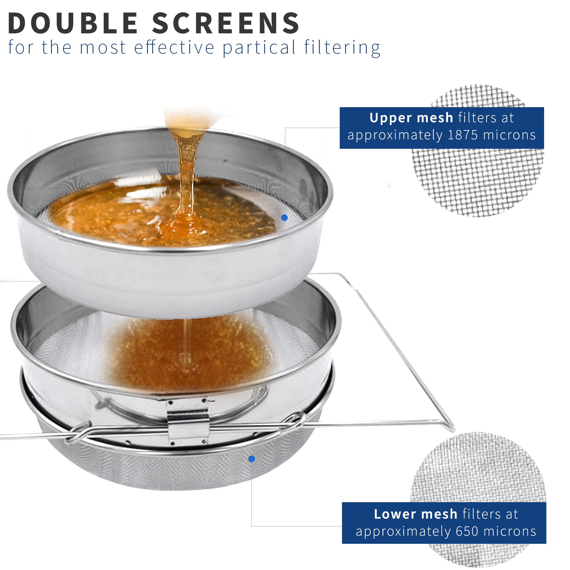 VIVO honey strainer placed over a 5-gallon bucket