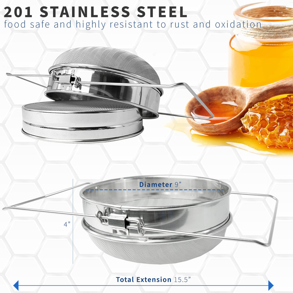 VIVO stainless steel honey strainer with fine mesh bottom layer