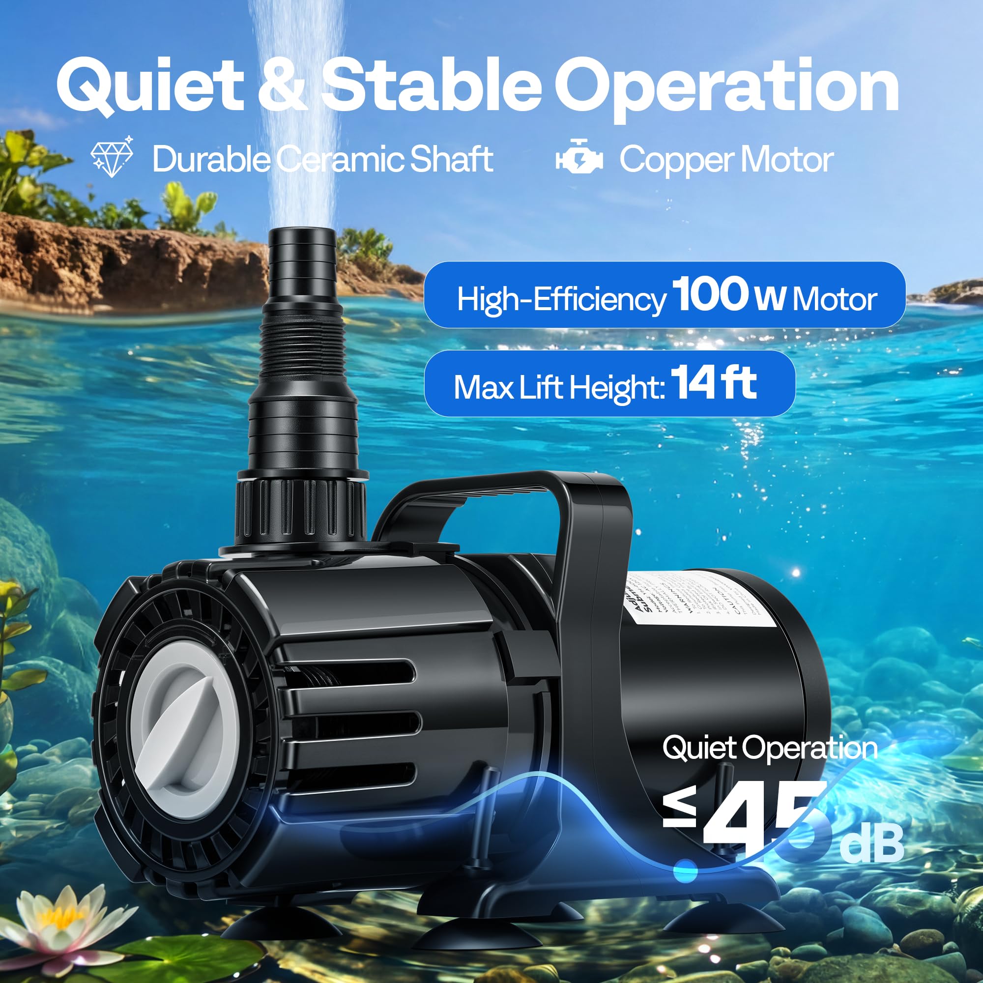 VIVOHOME 100W Pond Pump installation components including nozzles and clamps