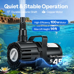 VIVOHOME 100W Pond Pump installation components including nozzles and clamps