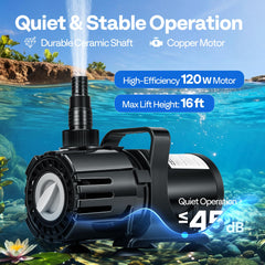VIVOHOME 120W Pond Pump in use with water flowing from fountain