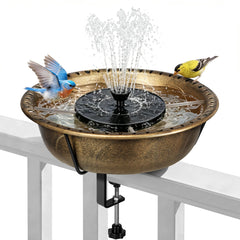 VIVOHOME 13-inch copper bird bath with solar fountain front view