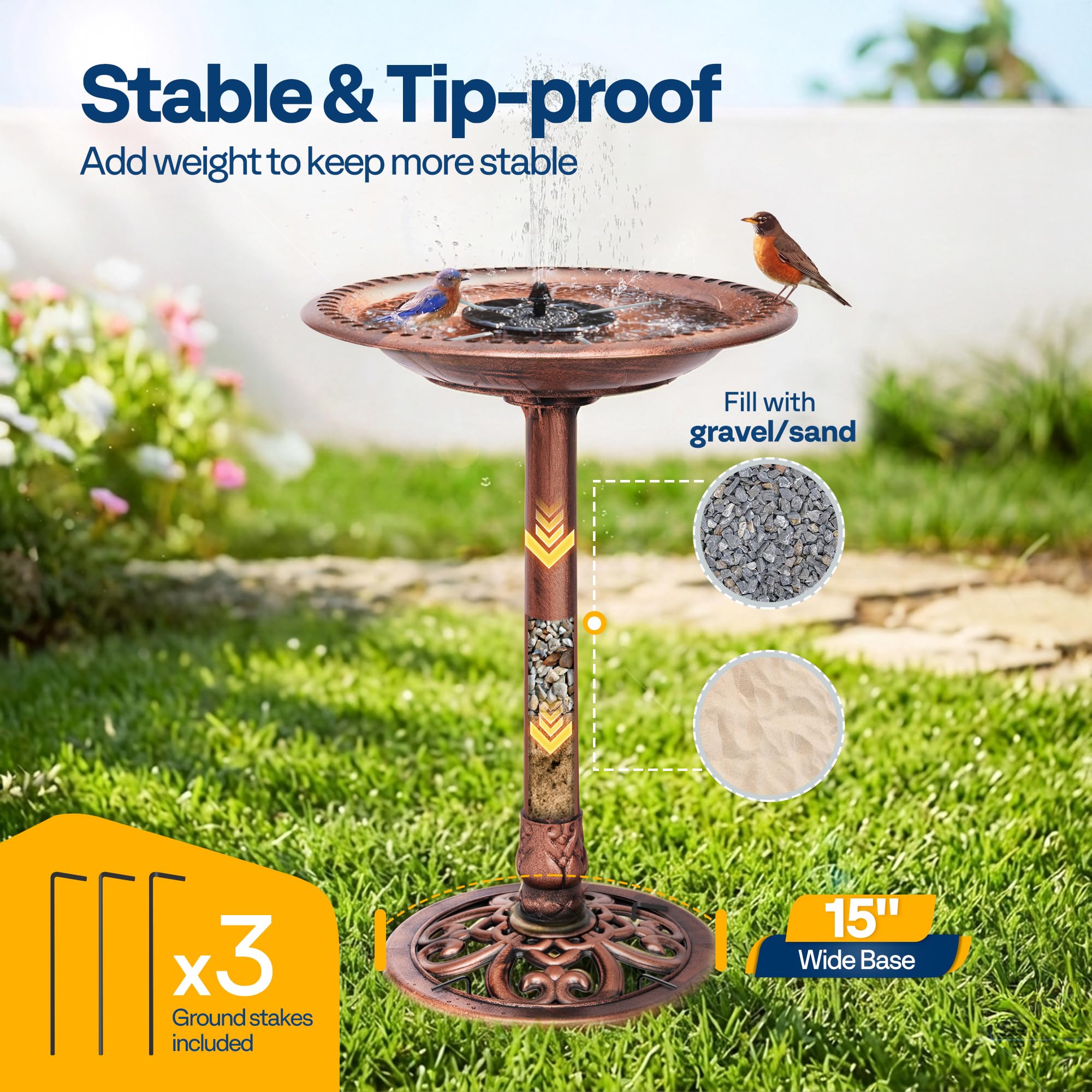 VIVOHOME Bird Bath Antique Bronze side view