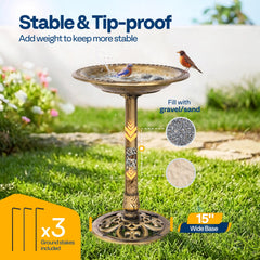 VIVOHOME Bird Bath Antique Copper side view showing stability features