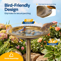 VIVOHOME Bird Bath Antique Copper with birds perched on the rim