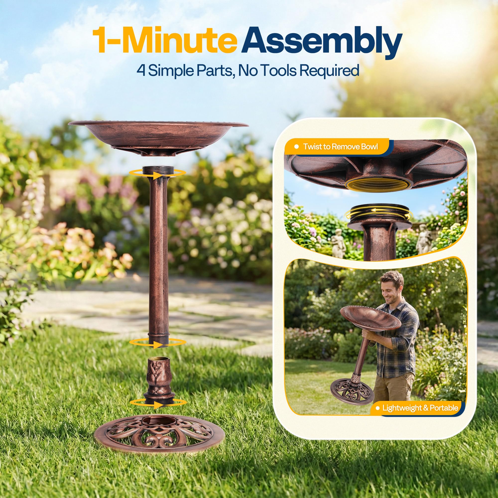 VIVOHOME Bird Bath base and stability features