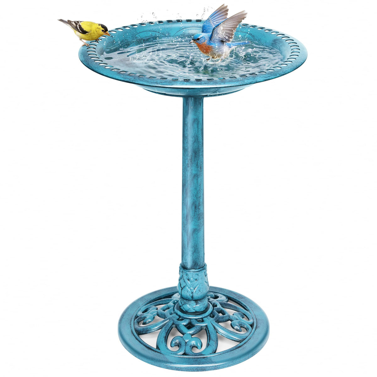 VIVOHOME Bird Bath blue model front view