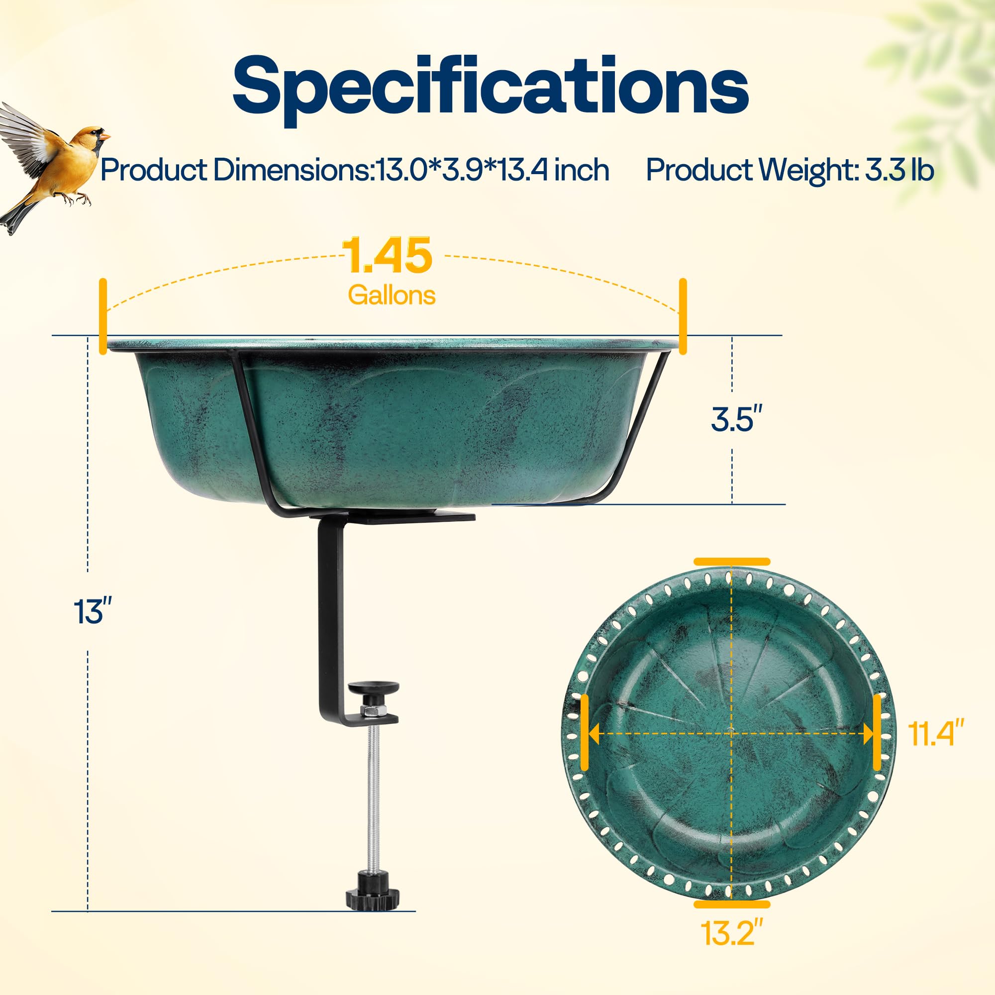 VIVOHOME Bird Bath featuring the rust-resistant metal frame