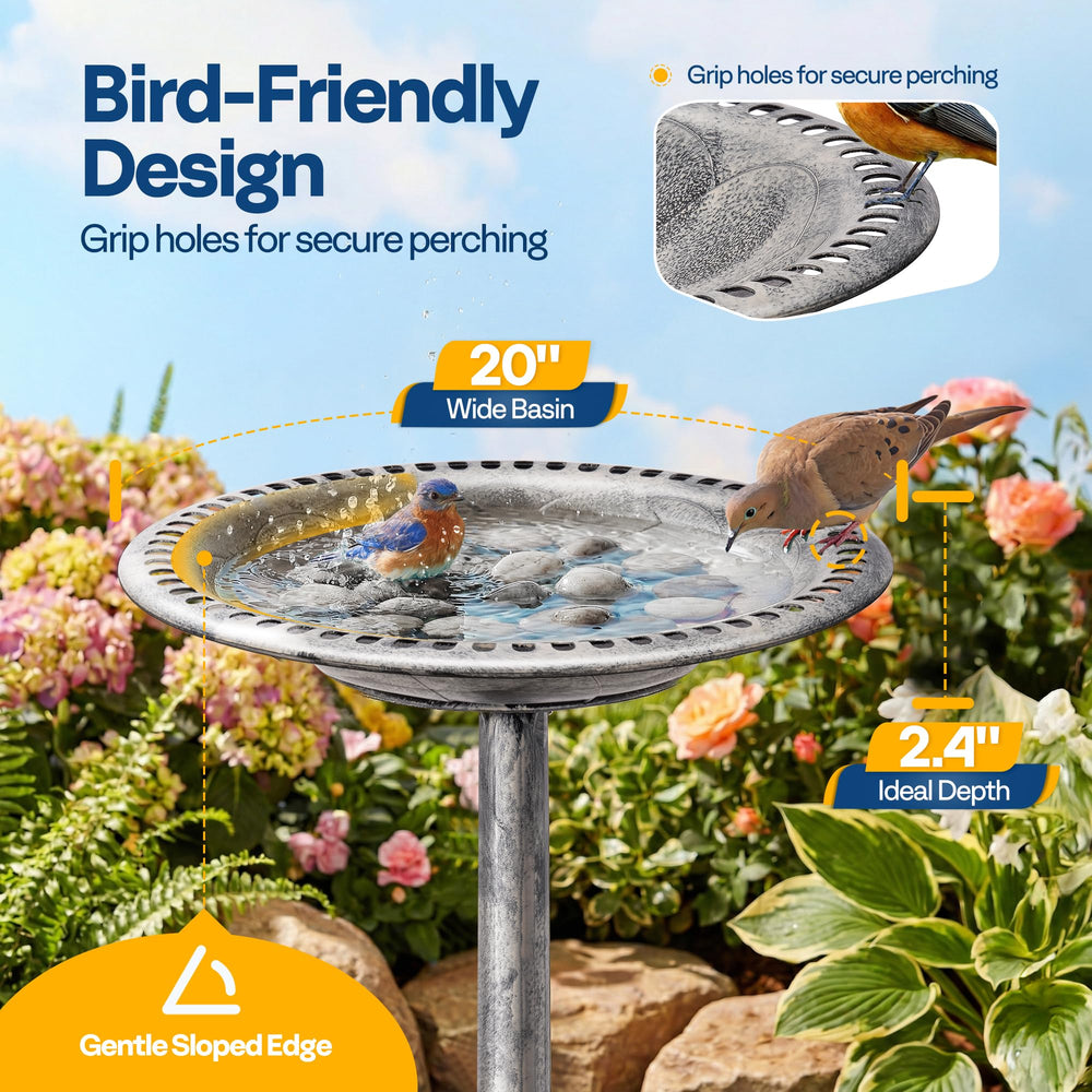 VIVOHOME Bird Bath Gray base with ground stakes
