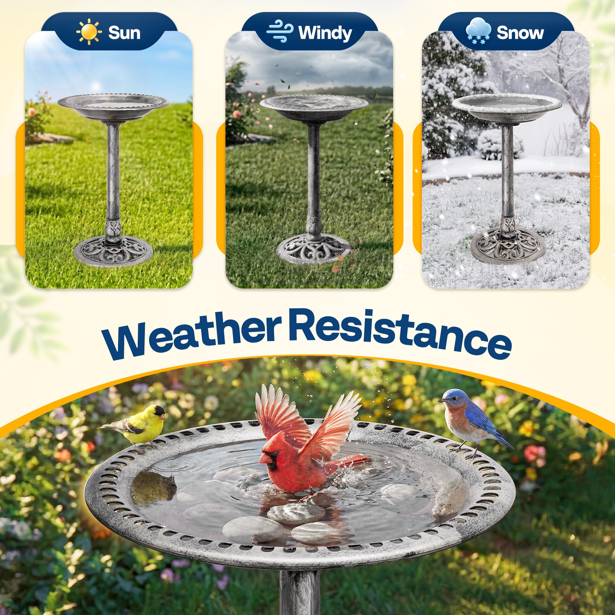 VIVOHOME Bird Bath Gray bowl filled with water