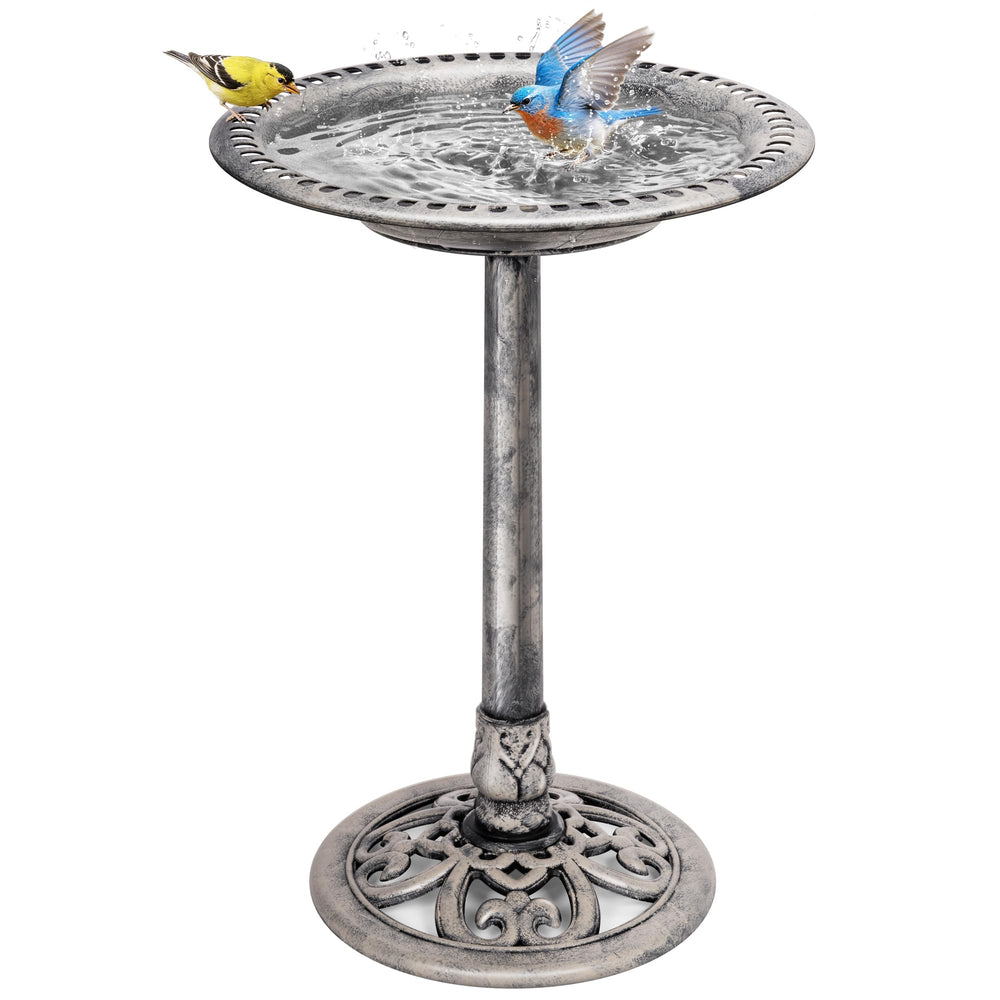 VIVOHOME Bird Bath Gray front view with vintage bronze finish
