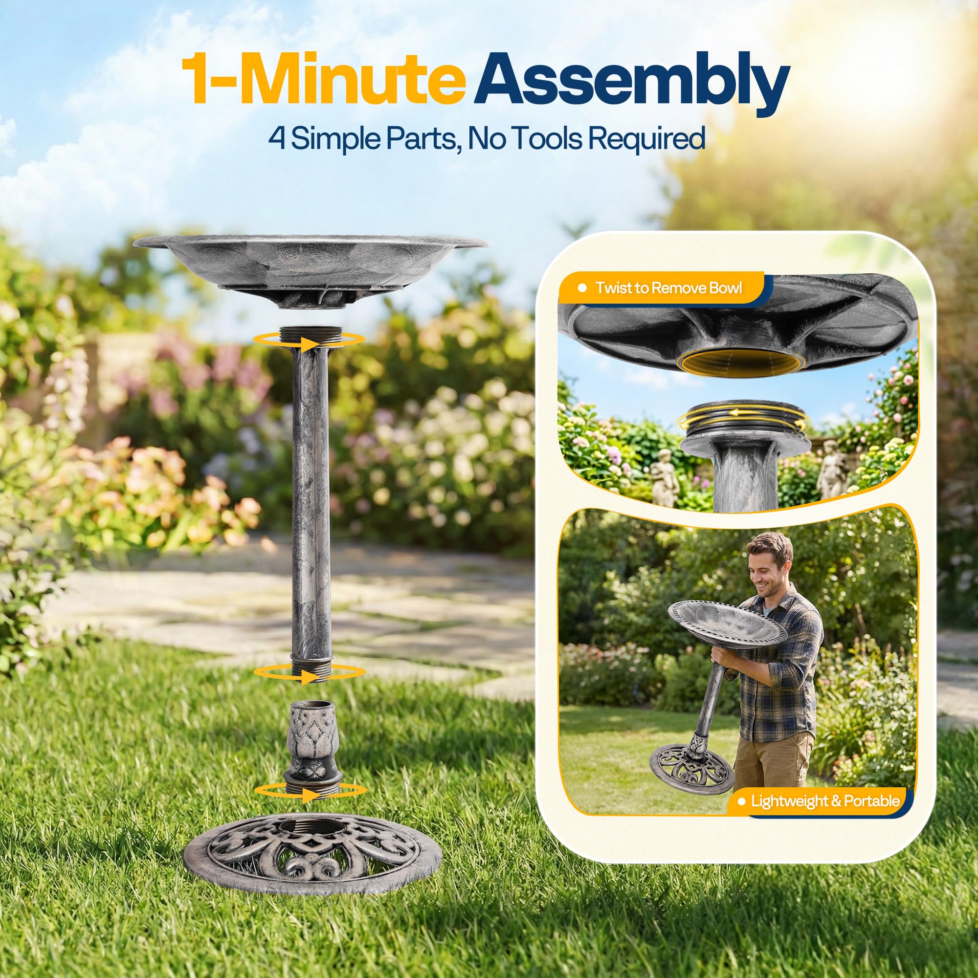 VIVOHOME Bird Bath Gray in a garden setting