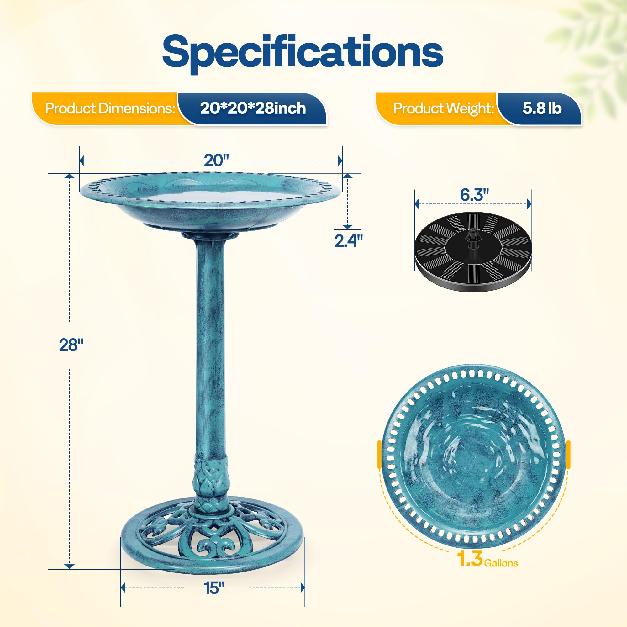 VIVOHOME Bird Bath packaging showing all components