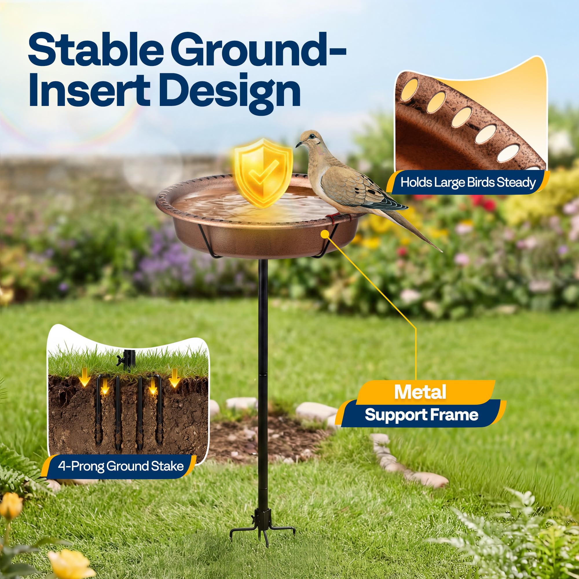 VIVOHOME bird bath showing 4-prong base stability