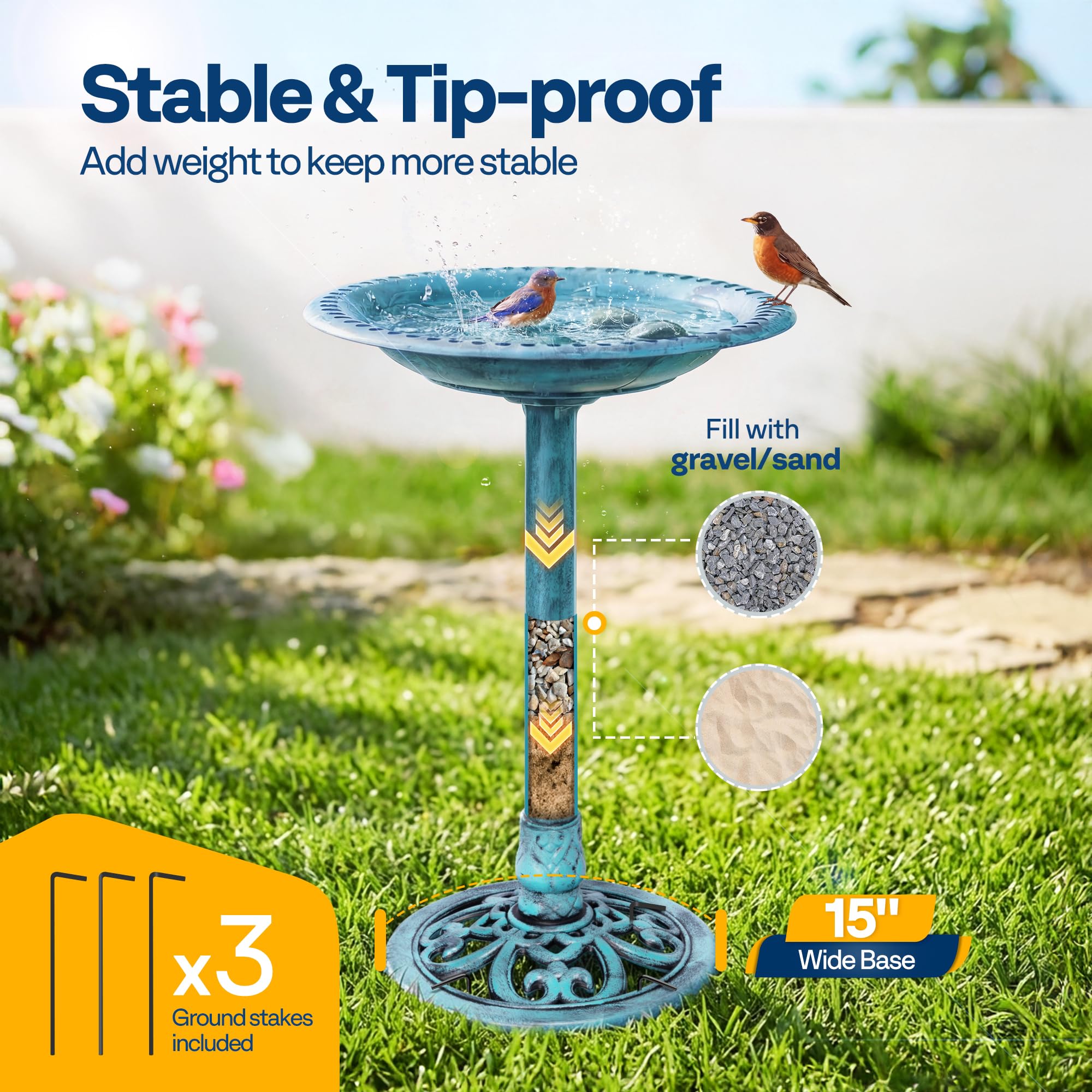 VIVOHOME Bird Bath side view with vintage bronze finish