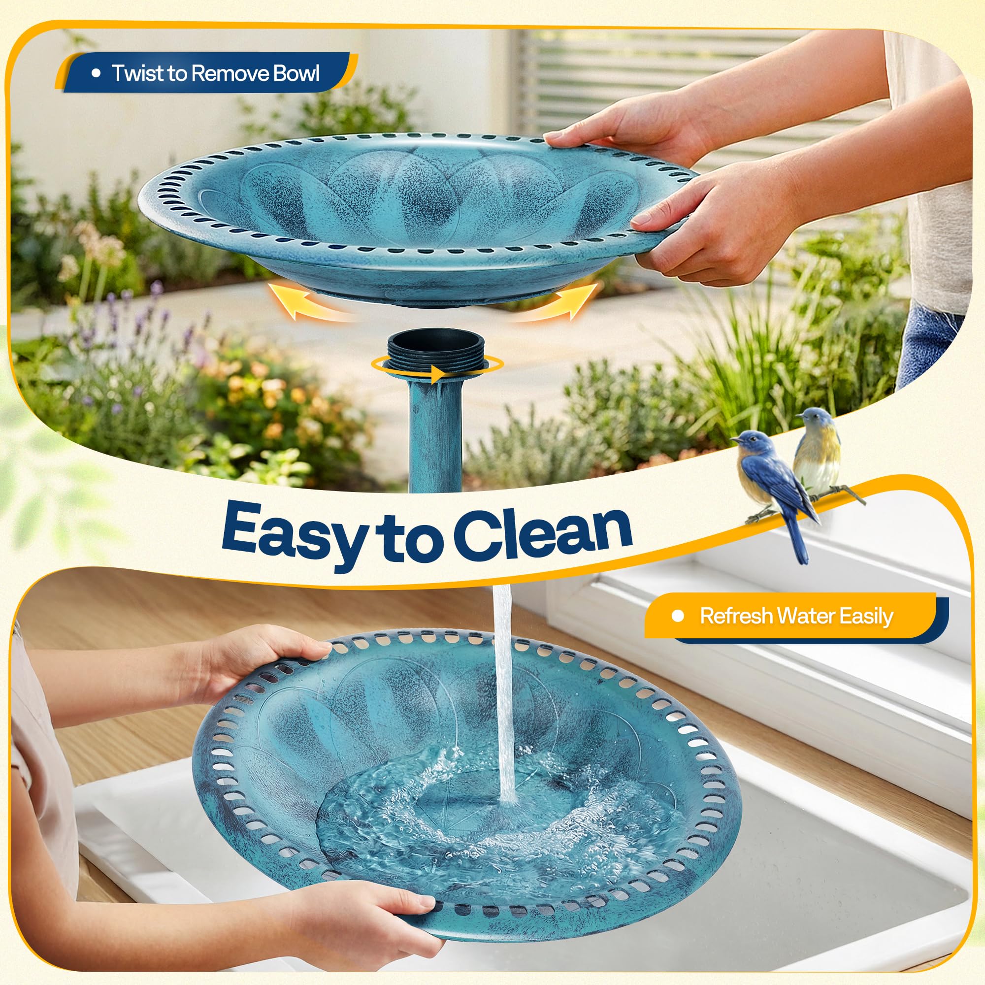 VIVOHOME Bird Bath stability features with ground stakes