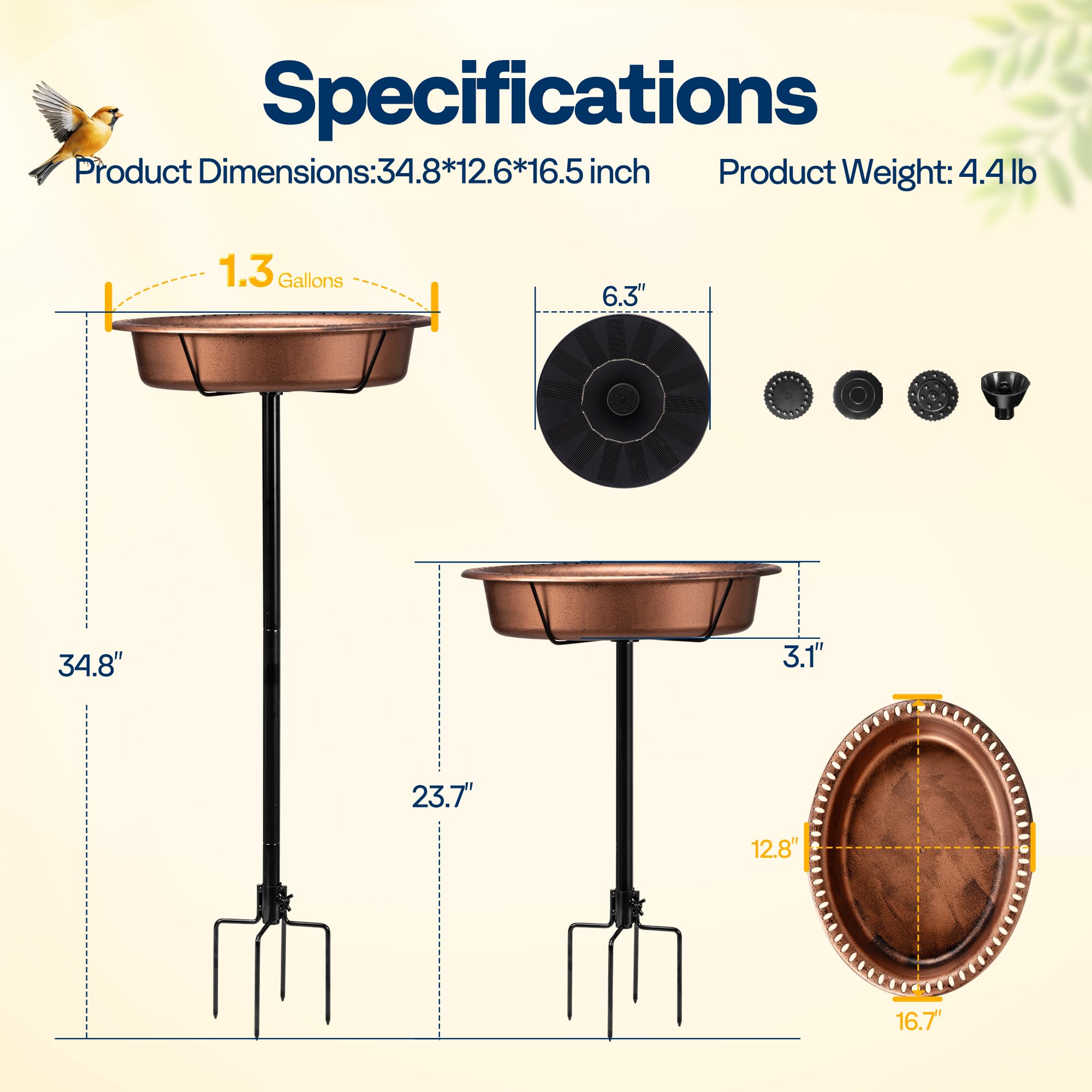 VIVOHOME Bird Bath with a bird perched on the edge
