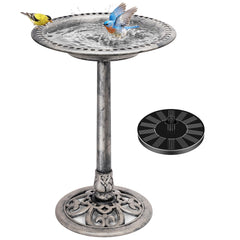 VIVOHOME Bird Bath with Solar Fountain front view in gray