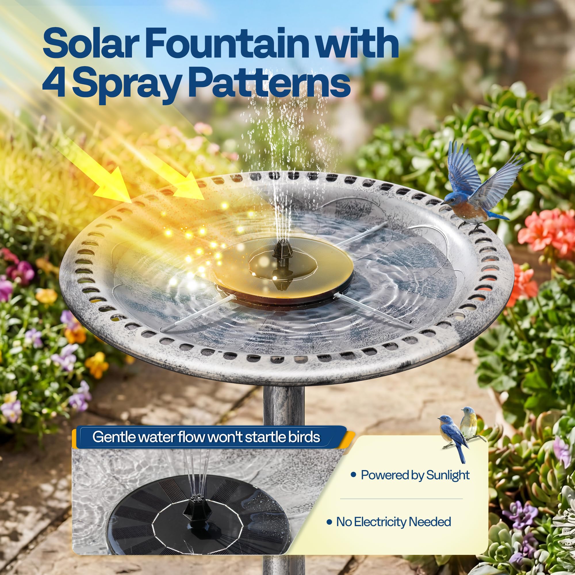 VIVOHOME Bird Bath with solar fountain in a garden setting