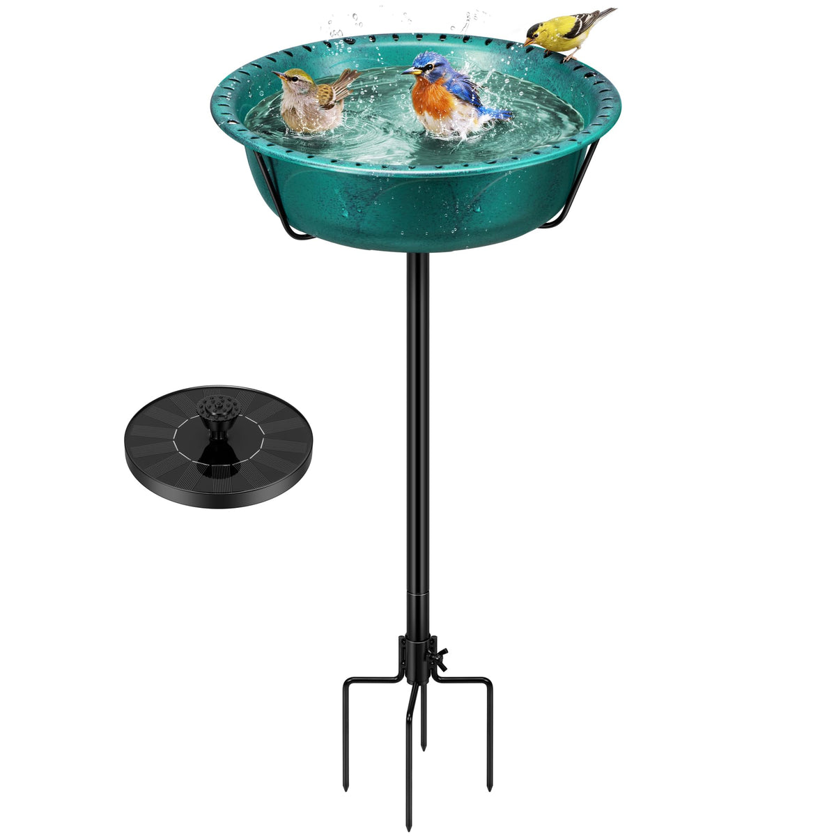 VIVOHOME Bird Bath with Solar Fountain in green, front view