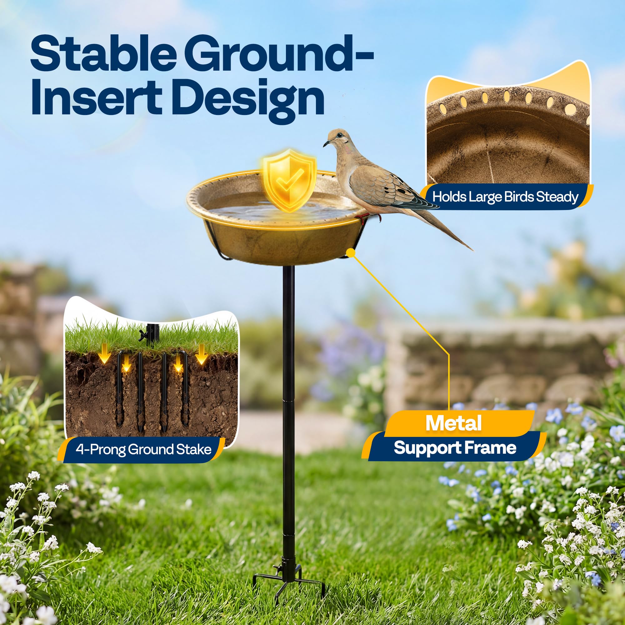 VIVOHOME Bird Bath with water and stones for small birds