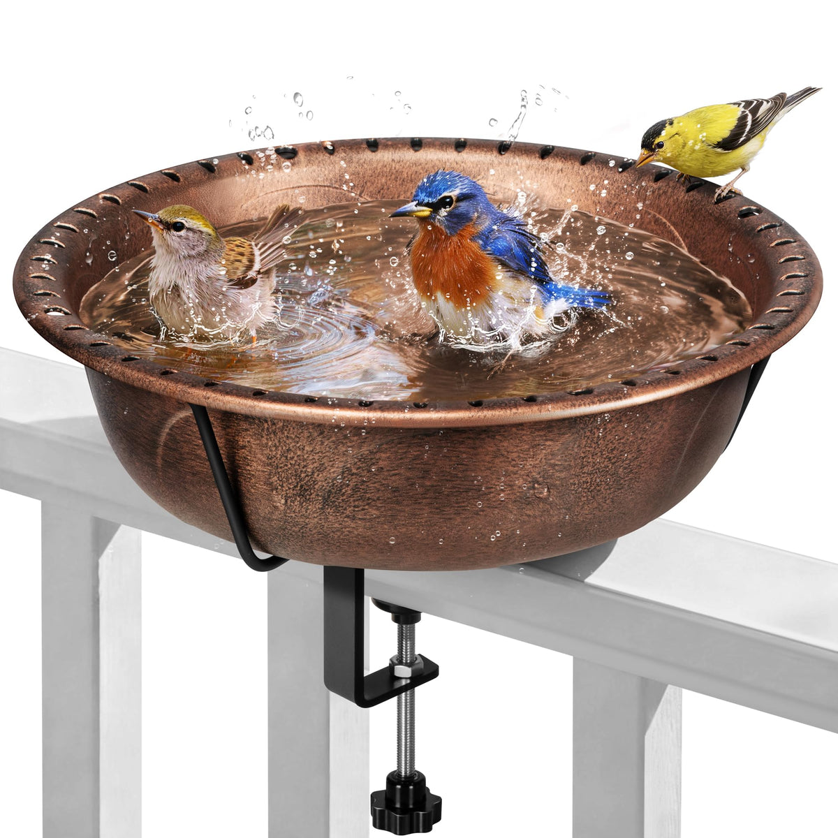 VIVOHOME Deck-Mounted Bird Bath bronze front view