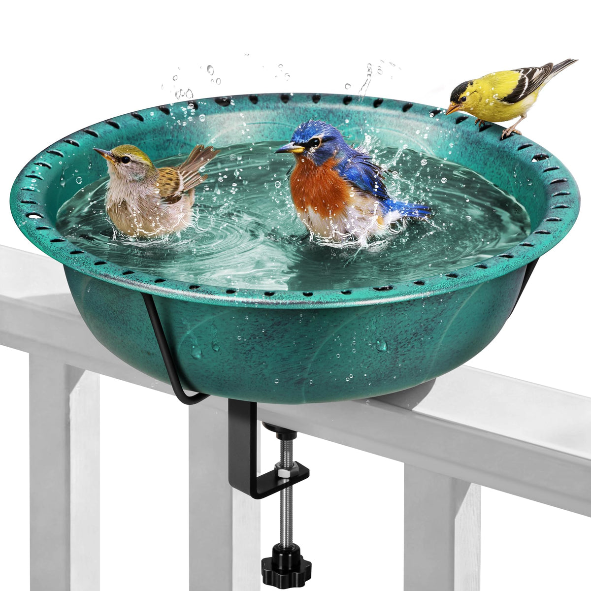 VIVOHOME Deck-Mounted Bird Bath front view with green finish