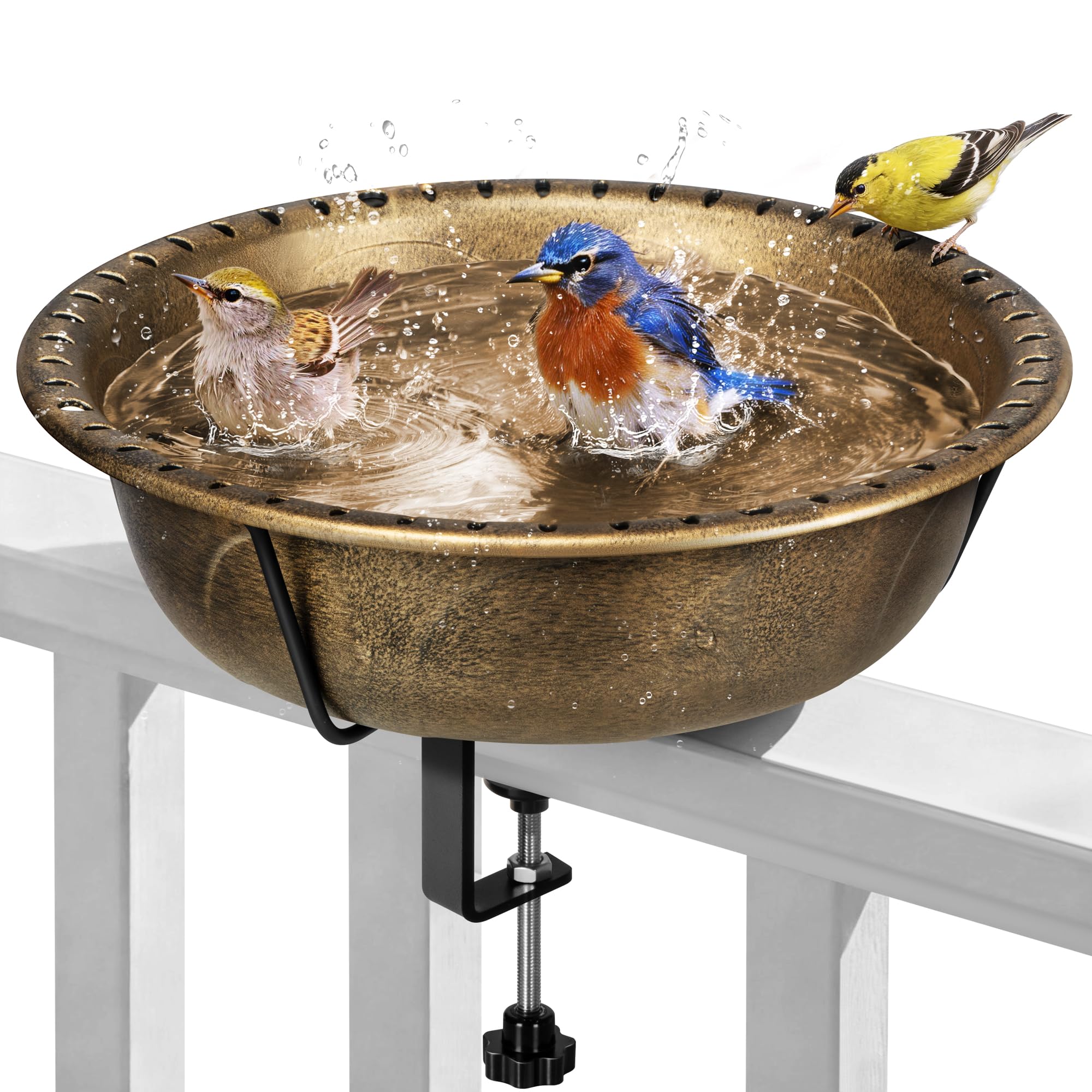 VIVOHOME Deck-Mounted Bird Bath in copper colour front view