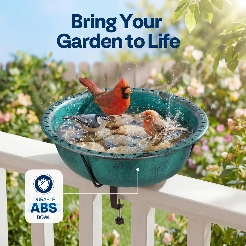 VIVOHOME Deck-Mounted Bird Bath side view showing adjustable clamp