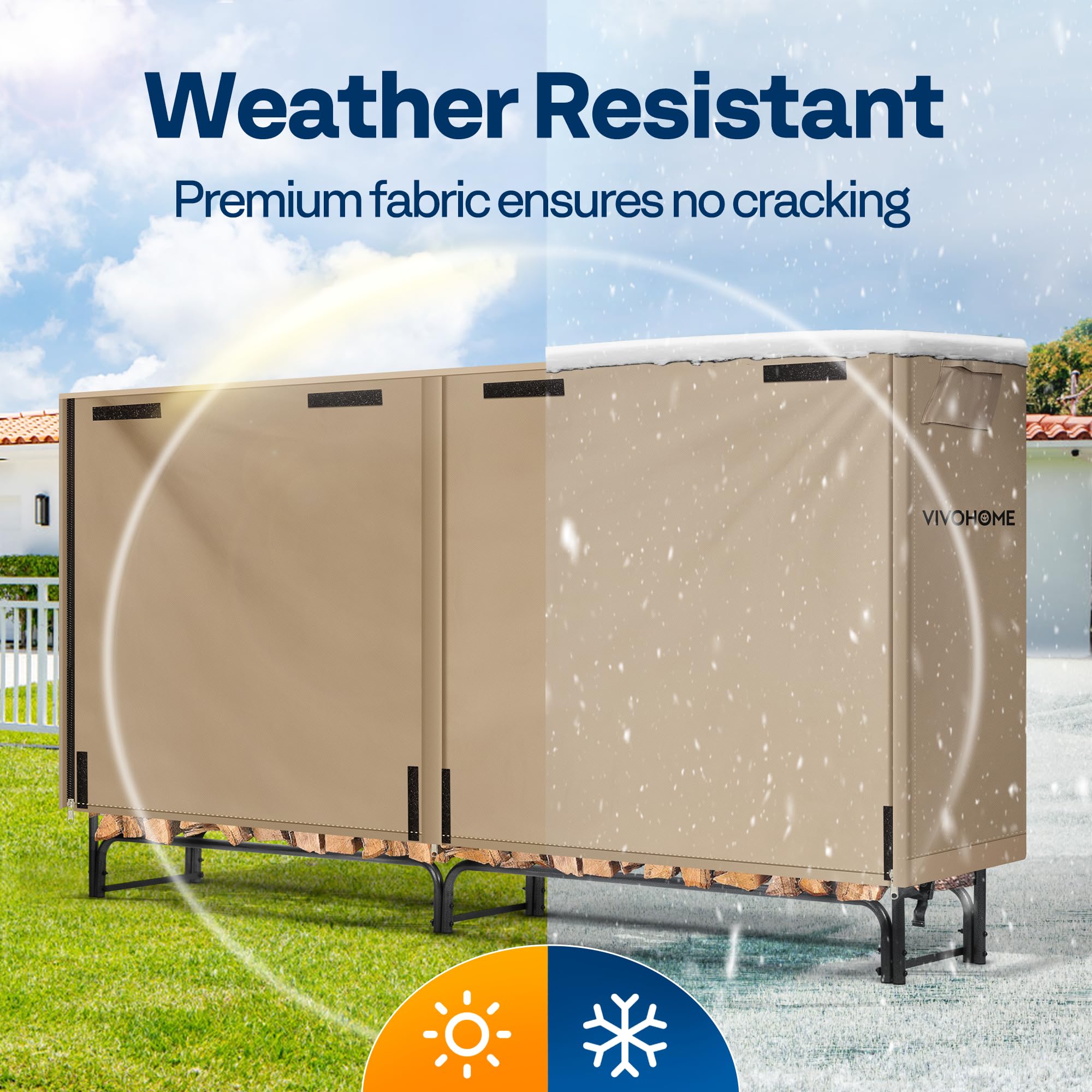VIVOHOME firewood cover showing dual ventilation design