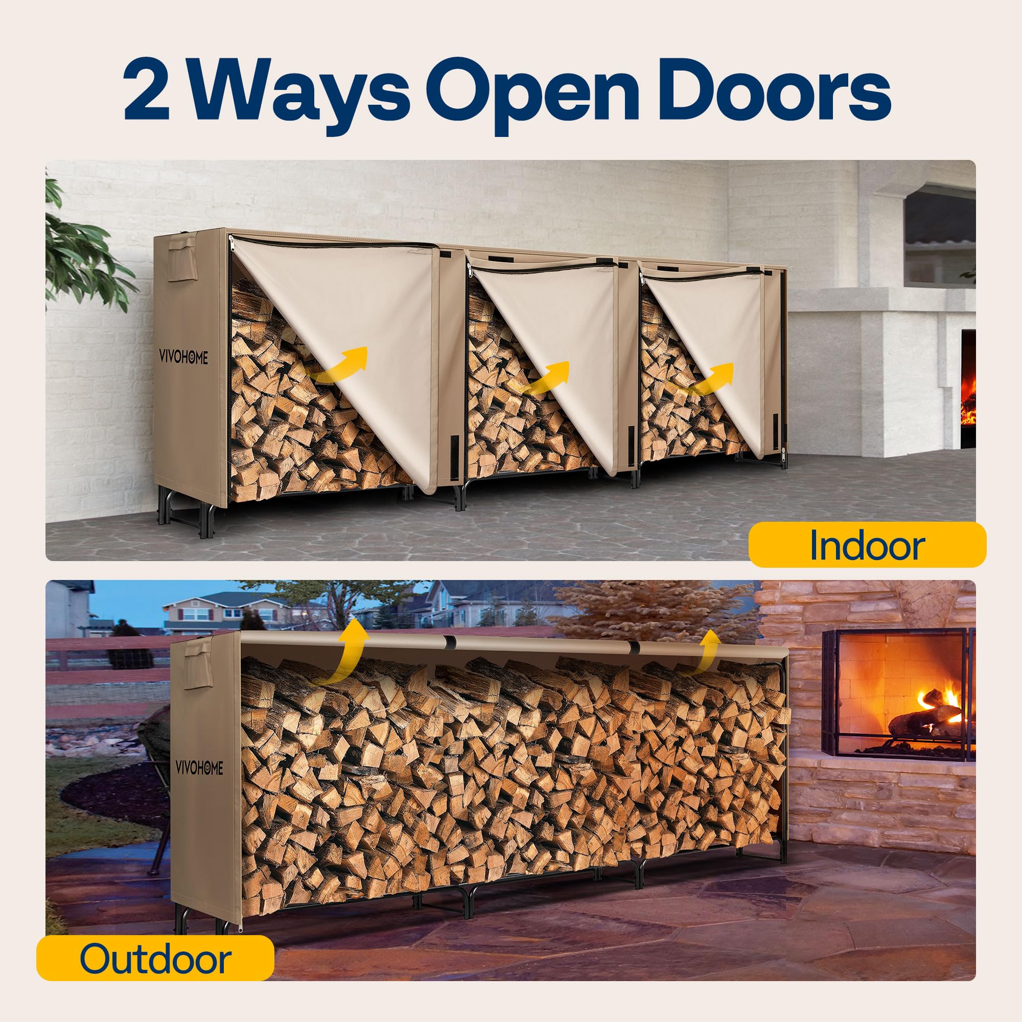 VIVOHOME firewood cover with portable handles for easy installation