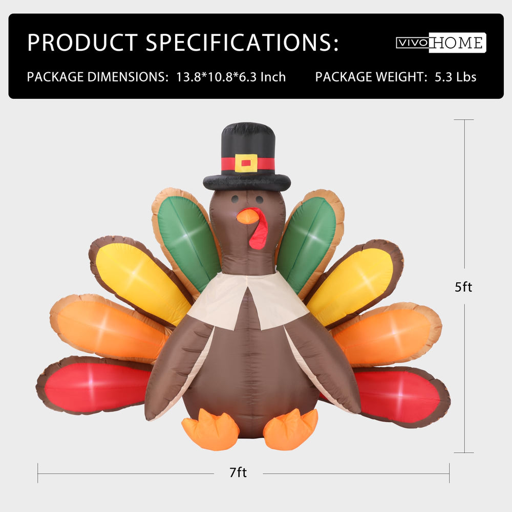 VIVOHOME inflatable turkey at night with lights on