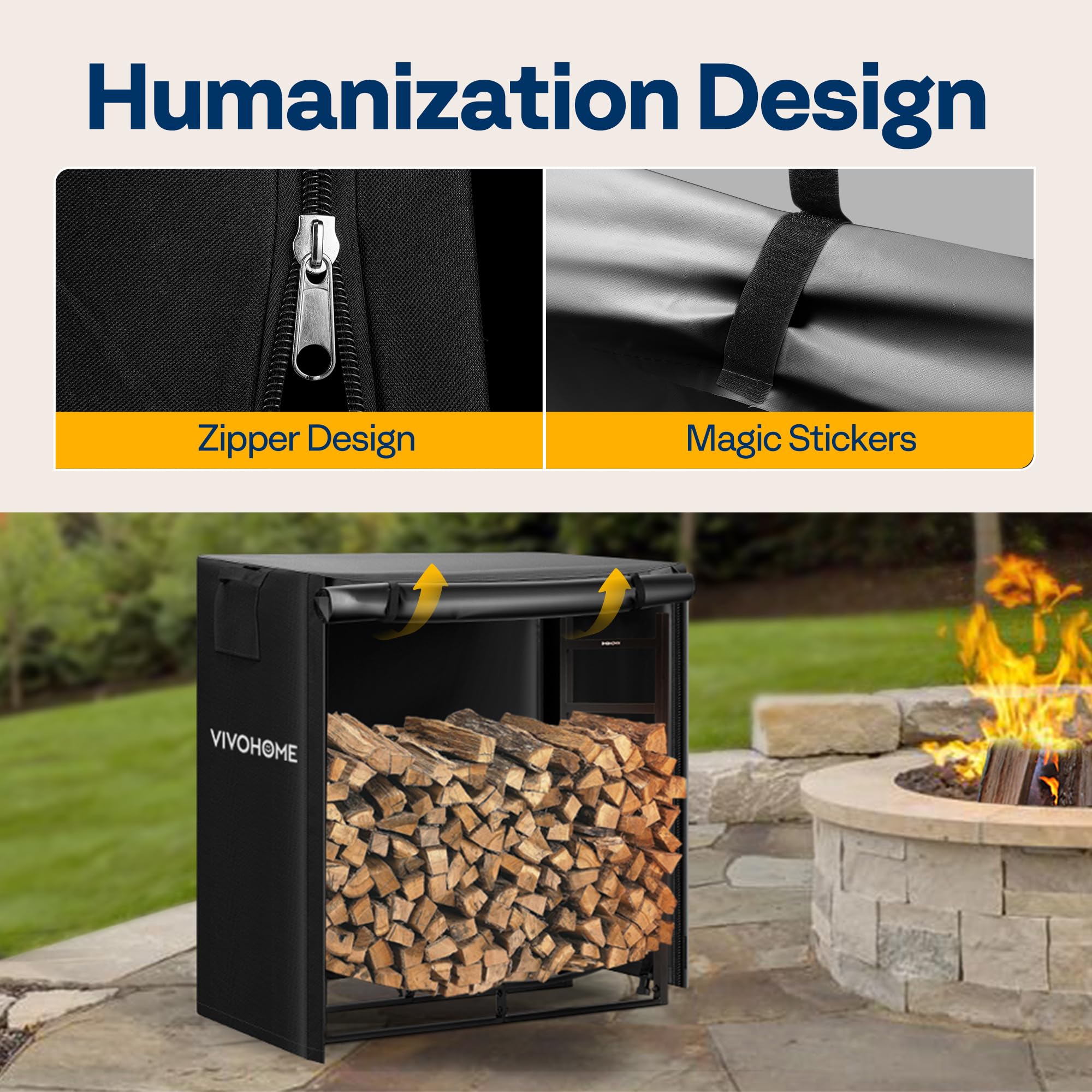 VIVOHOME log cover securing features with sticker closures