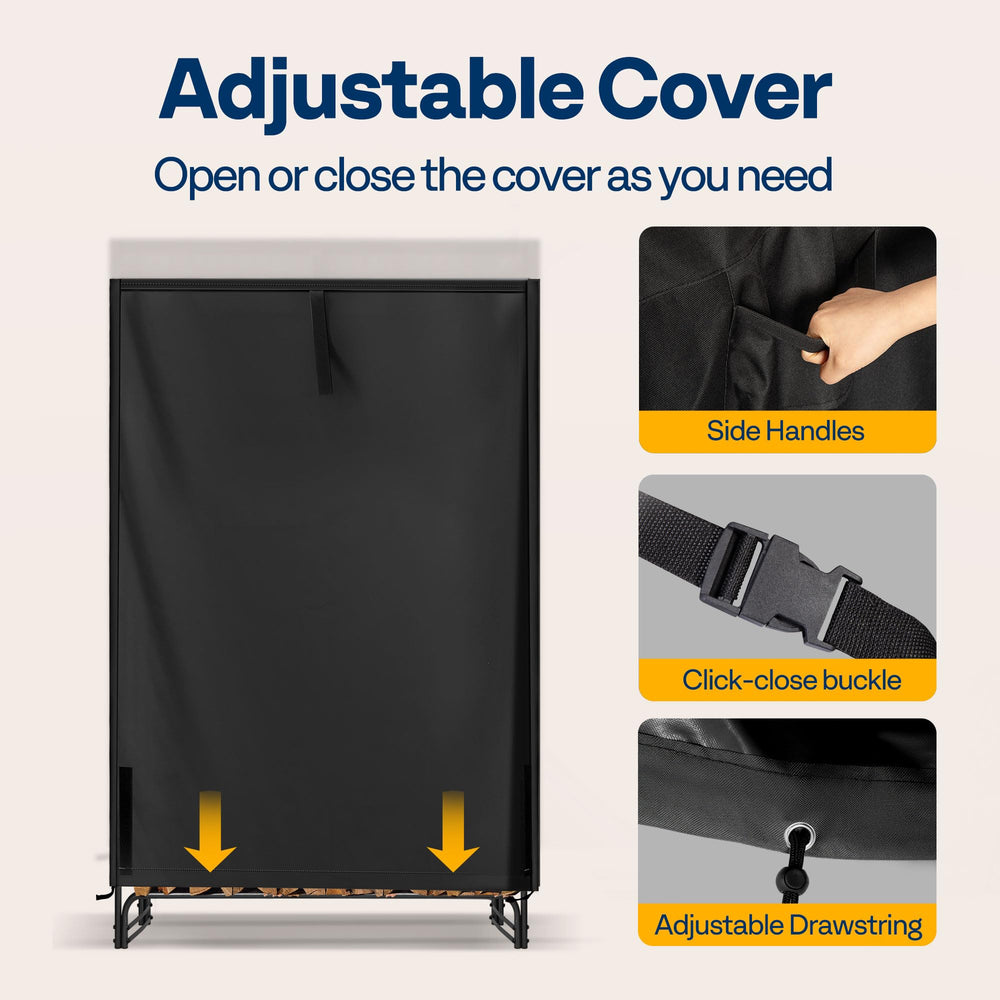 VIVOHOME log rack cover dimensions displayed on the side