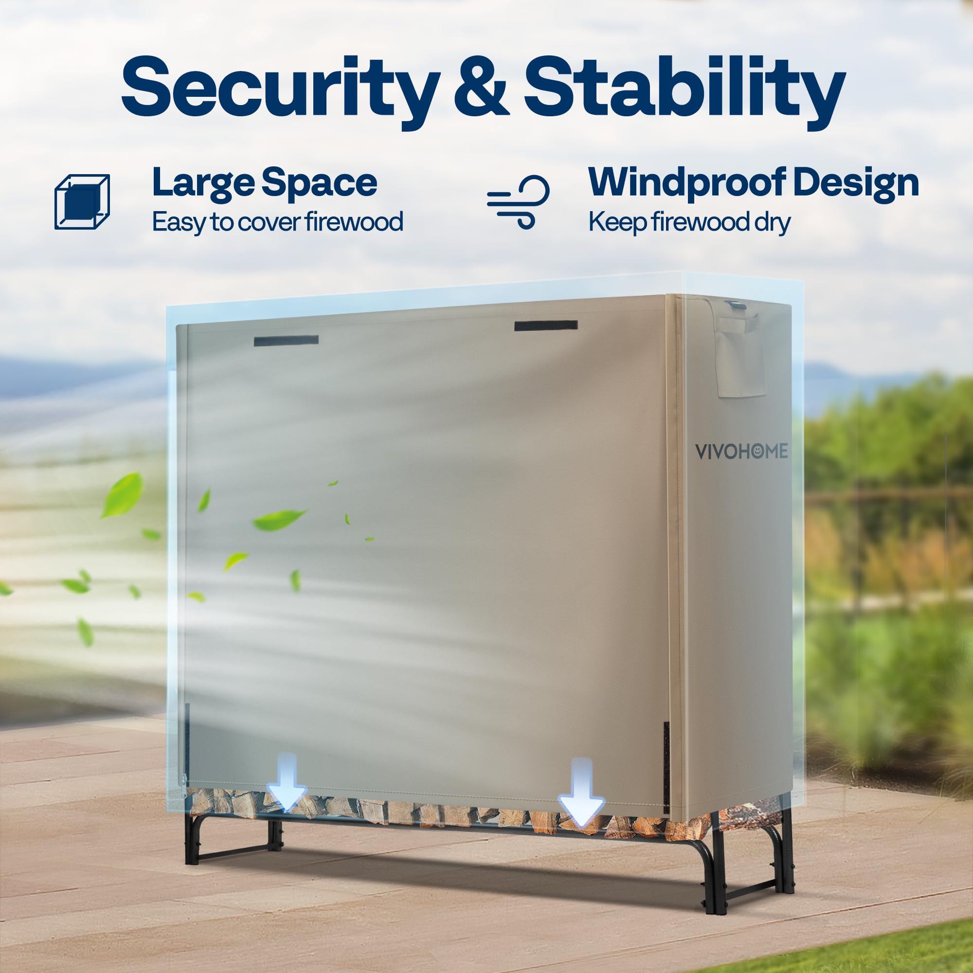 VIVOHOME log rack cover displayed in outdoor setting