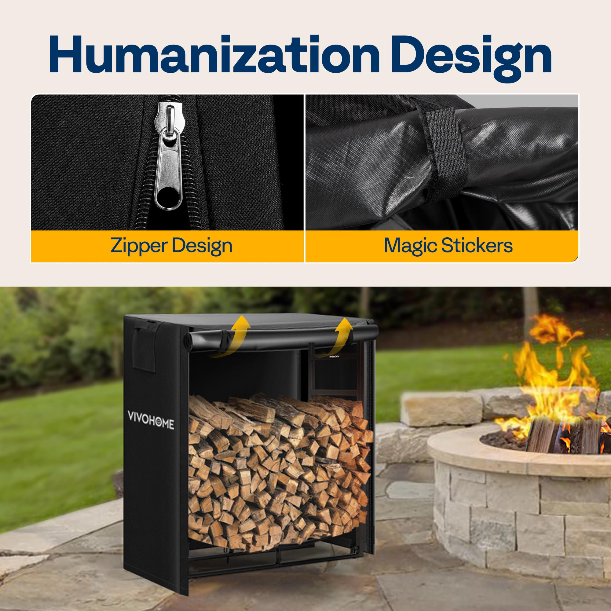 VIVOHOME log rack cover in a garden setting
