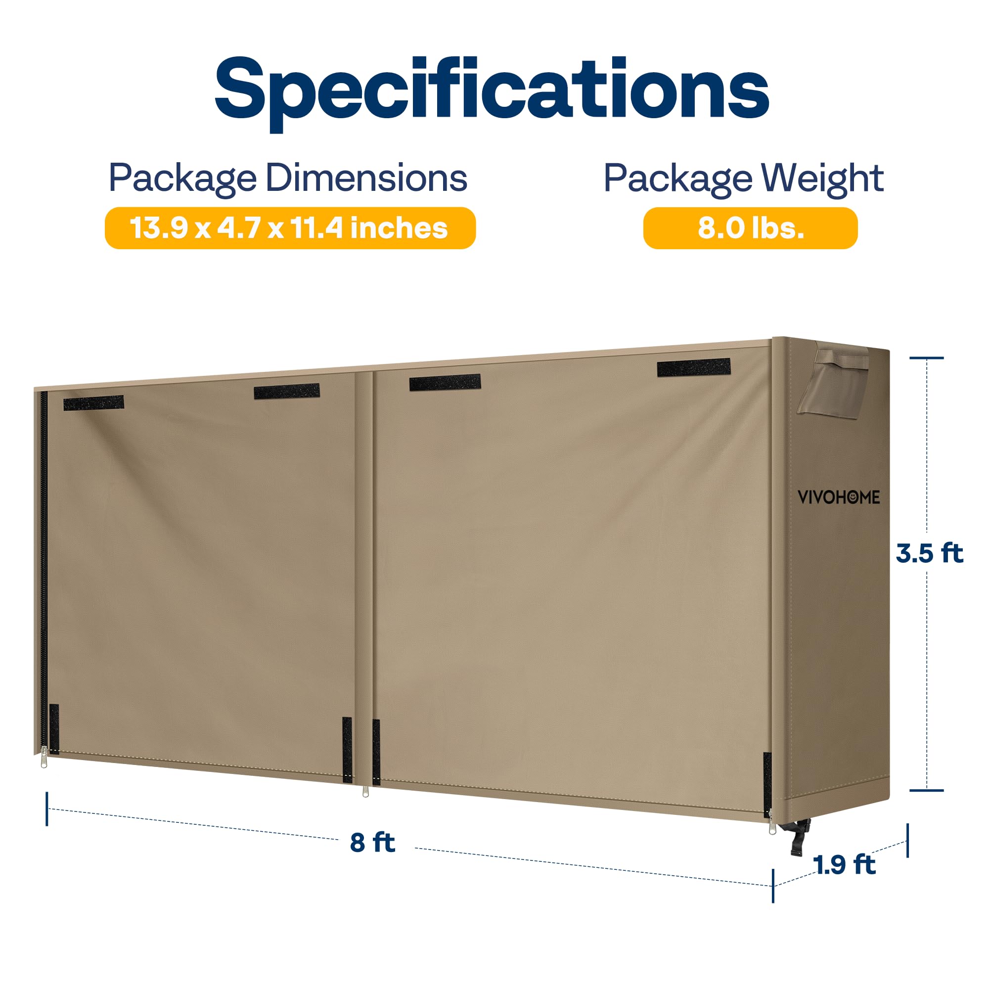VIVOHOME log rack cover with dimensions visible