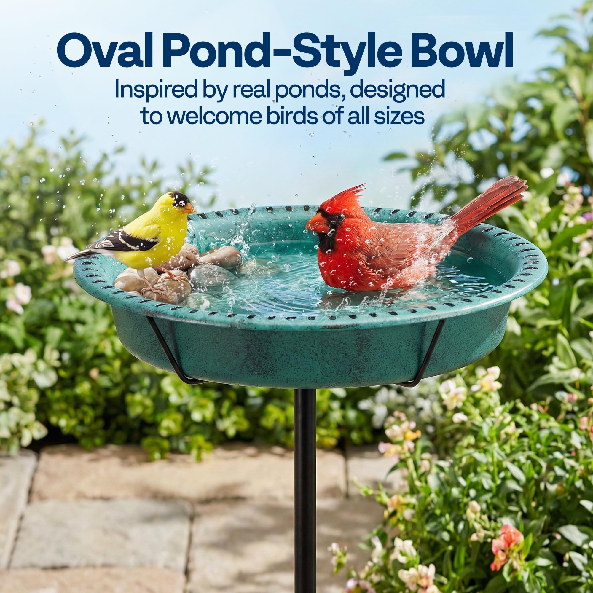 VIVOHOME Oval Bird Bath in garden setting with birds