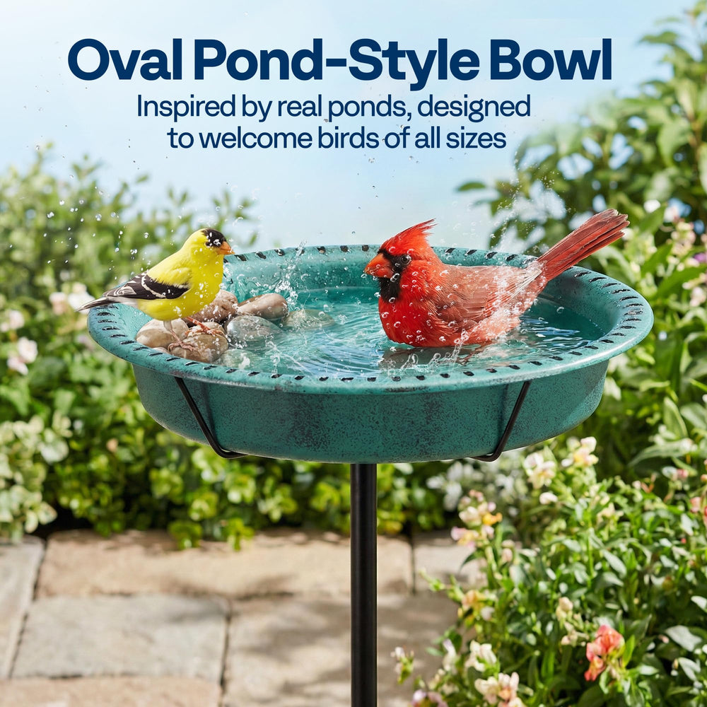 VIVOHOME Oval Bird Bath in garden setting with birds