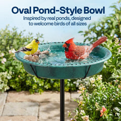 VIVOHOME Oval Bird Bath in garden setting with birds