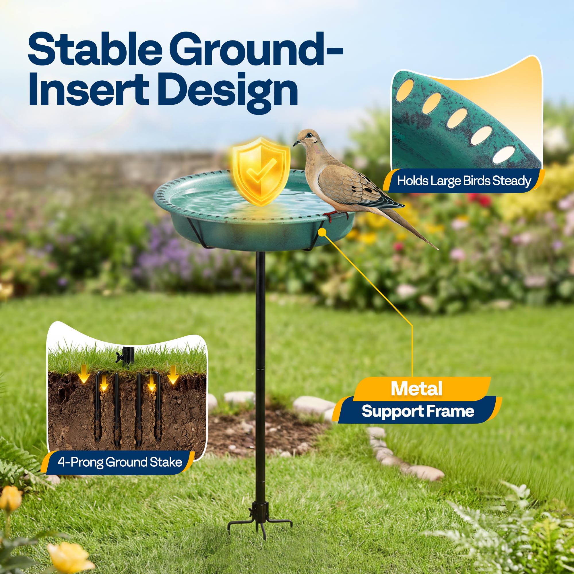 VIVOHOME Oval Bird Bath showing 4-prong base for stability