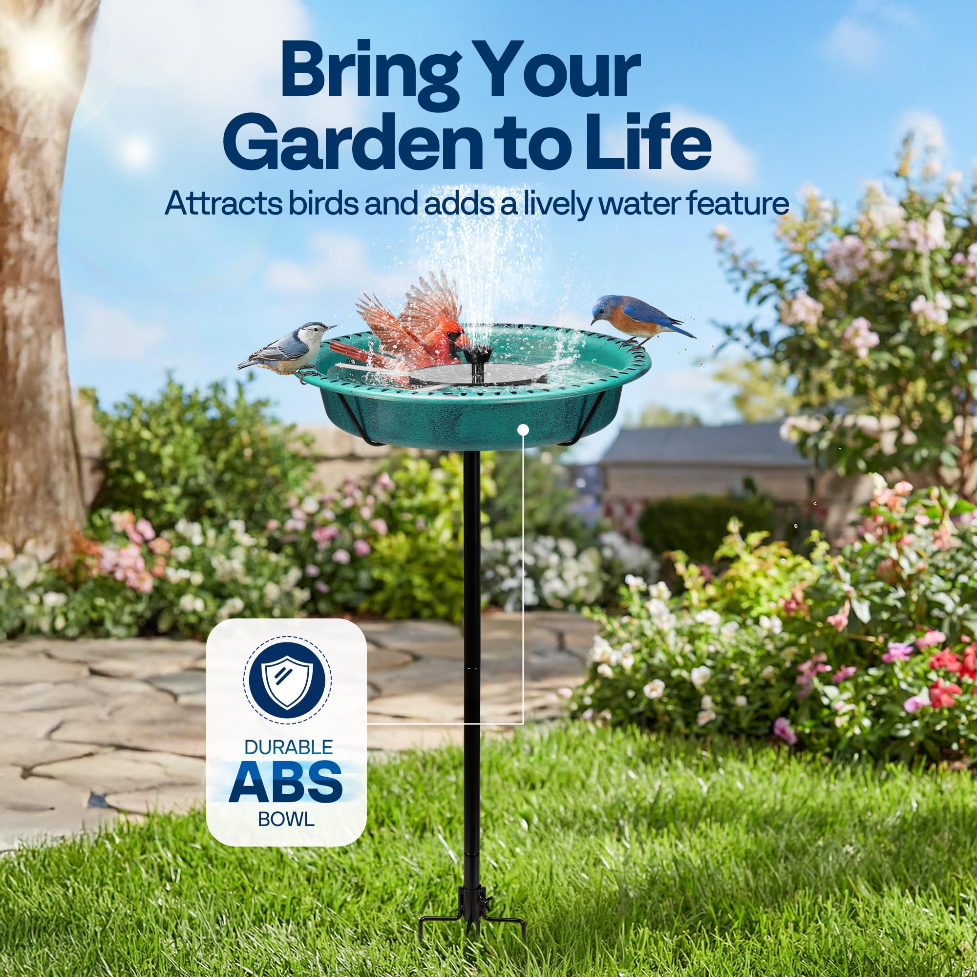 VIVOHOME Oval Bird Bath showing solar fountain feature
